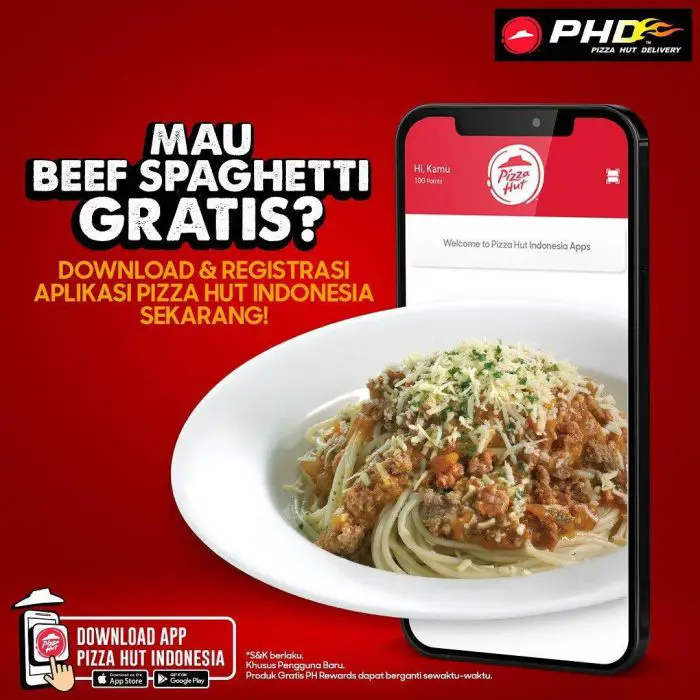 Promo Pizza Hut Delivery (PHD) Pengguna App Baru Gratis Beef Spaghetti