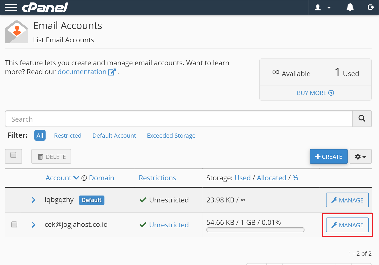 Di mana informasi akun email saya tersimpan?