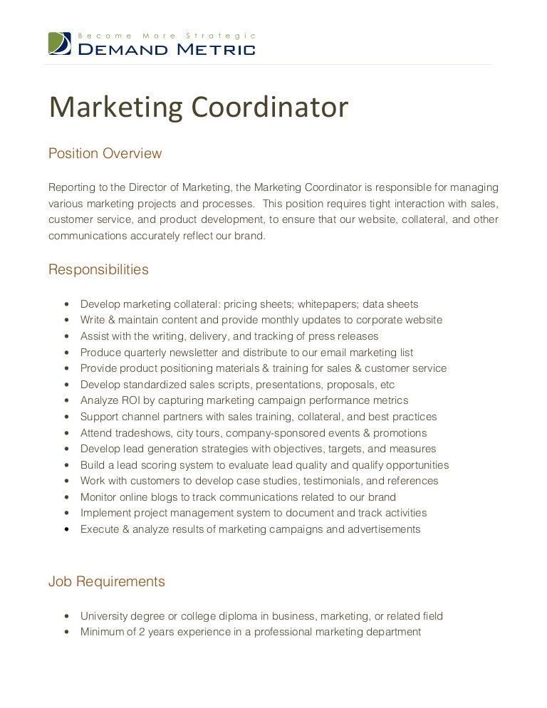 Marketing Coordinator Job Description