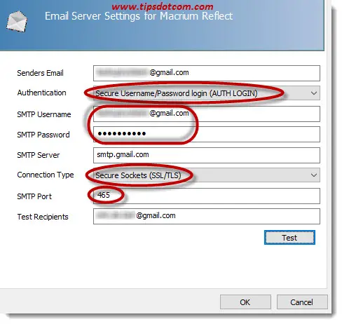 SMTP Gmail Settings